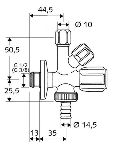 Sarokszelep Kombinált SCHELL 1/2"-3/8"-3/4"