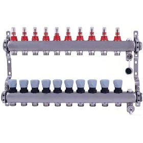  UNITHERM áramlásmérős osztógyűjtő INOX, 1"-G3/4", 10 körös