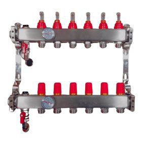   UNITHERM áramlásmérős osztógyűjtő INOX, 1"-G3/4", 4 körös