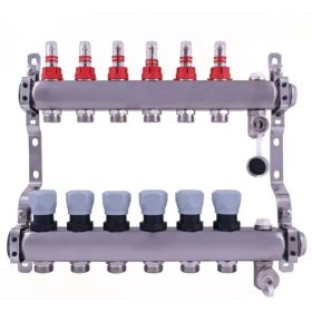   UNITHERM áramlásmérős osztógyűjtő INOX, 1"-G3/4", 6 körös