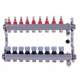   UNITHERM áramlásmérős osztógyűjtő INOX, 1"-G3/4", 9 körös